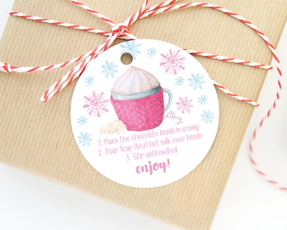 Hot Chocolate Bomb Tag, Hot Cocoa Bomb Instructions, Cookies and Cocoa Favor Tags, Christmas Winter You're The Bomb Digital Tag 3" Il_570xn
