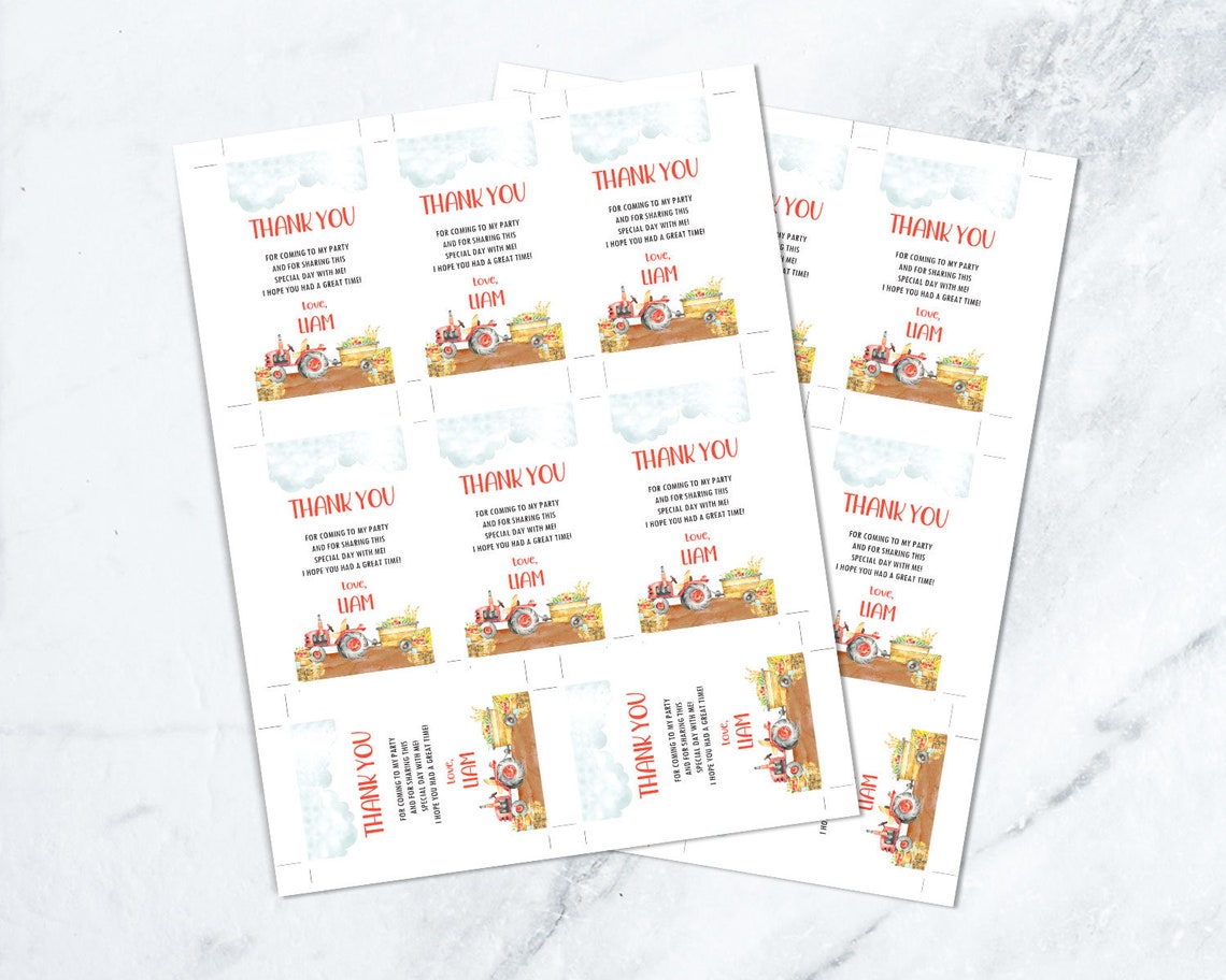 Red Tractor Birthday Thank You Tag Boy Fall First Birthday Favors Bag ...