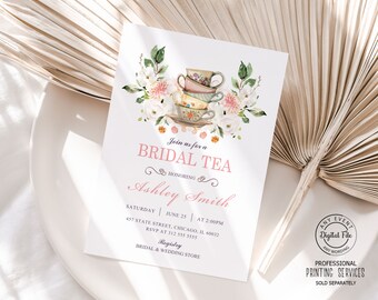 Tea Party bruids douche uitnodiging, high tea bruids bruch uitnodigen, Love is Brewing bruids lunch afdrukbare uitnodiging, babyshower 1043