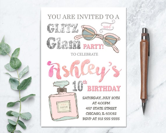 Glam Birthday Party Invite, Make up Birthday, Personalized Makeup Party Invite, Sweet 16 Birthday Printable Invite, Spa Party Invitation Il_570xn