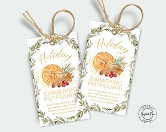 Printable Holiday Simmering Potpourri Christmas Gift Tag, Teacher Appreciation Gift Tags, Neighbor Friend Coworker Gift Label Digital