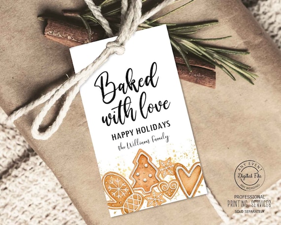 Baked With Love Holiday Cookie Tag, Printable Christmas Cookie Exchange Gift Tag, Winter Baking Favor Tags, Teacher PTO PTA Neighbor Gift Il_570xn
