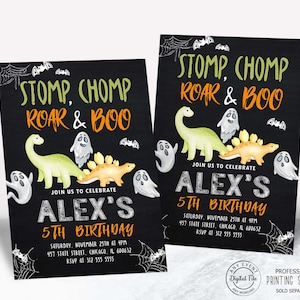 Halloween Dinosaur Birthday Invitation, Dino Boy Party Invite, Halloween Costume Kids Party, October Boy Birthday, Trick or Treat Ghost