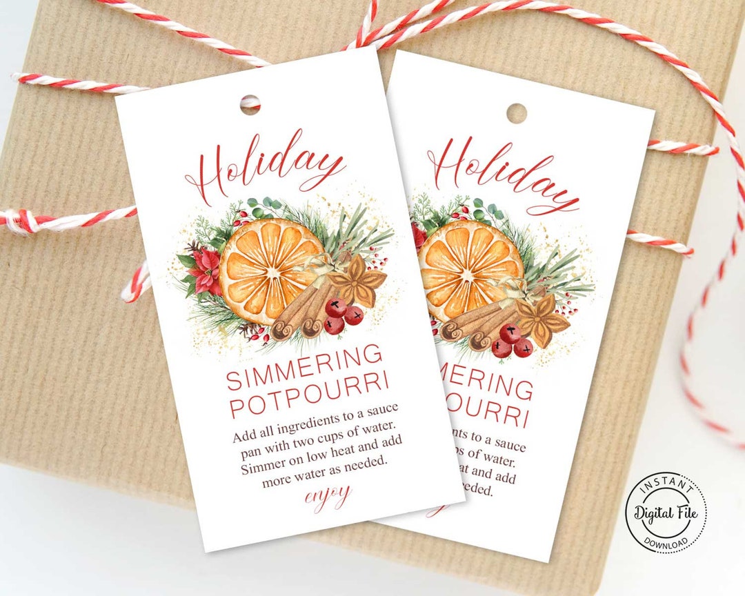 Printable Holiday Simmering Potpourri Christmas Gift Tag, Neighbor
