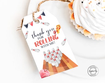 Bowling Birthday Thank You Tag, Strike Up Some Fun Favors Tags, Boy Bowling Party Favors Table, Gift Bags, Bowling Printable Decor 1025