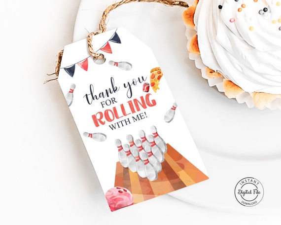 Bowling Birthday Thank You Tag, Strike Up Some Fun Favors Tags, Boy Bowling Party Favors Table, Gift Bags, Bowling Printable Decor 1025 Il_570xn