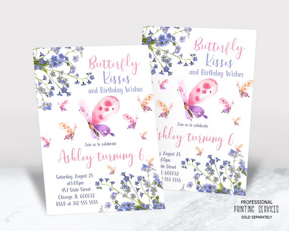 Floral Butterfly Birthday Invitation Printable or Printed, Garden Tea Party Invite Any Age Il_570xn