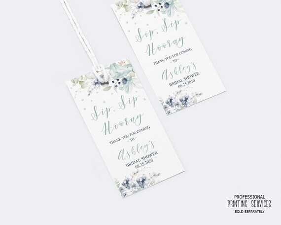 Sip Sip Hooray Bridal Shower Thank You Tag, Personalized Floral Wedding Tags, Mini Wine or Champagne Bottle Favor Gift Tag Il_570xn