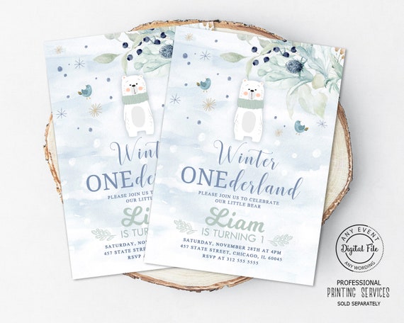 Winter ONEderland Boy Birthday Invitation Printable, Woodland Winter Kids Party Invite, Winter Wonderland, Forest Little Bear Il_570xn