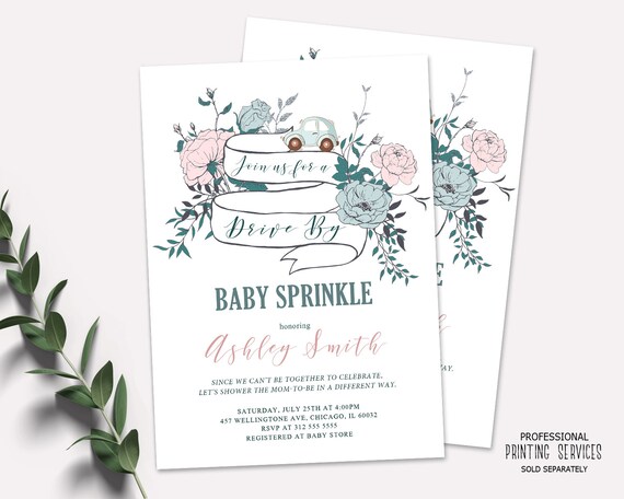 Drive By Baby Shower or Sprinkle Invitation, Pink and Green Floral Drive Through Invite, Social Distancing Virtual Girl Baby Shower Il_570xn