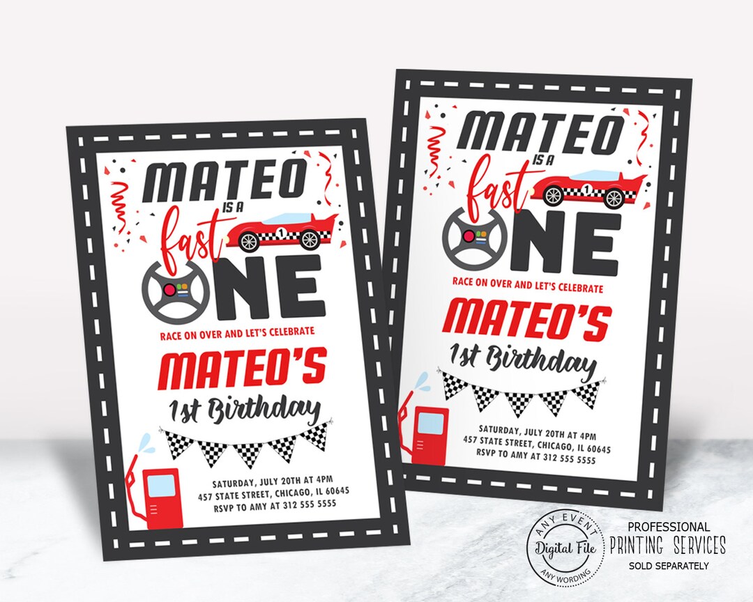 Race Car Birthday Invitation Fast One 1st Boy Birthday Invite