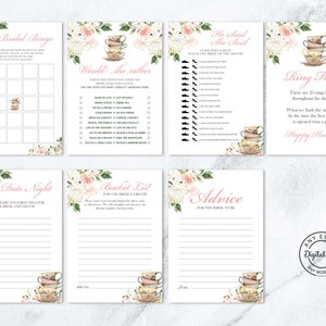 Juegos para la despedida de soltera con té, té de la tarde para la despedida de soltera, el amor se está gestando, bingo, consejos para la novia, búsqueda del anillo, cita nocturna, lista de deseos 1043