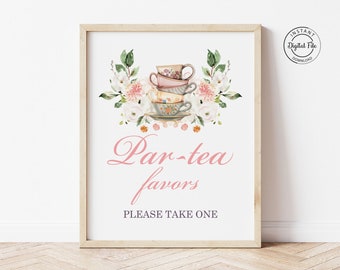 Par-tea Favor Table Sign, Bridal Shower Tea Party Decor, High Tea Bridal Bruch Party Favors, Bridal Tea Decoration Printable 1043