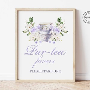 Par-tea Favor Tischschild High Tea Braut Bruch Gastgeschenke, Brautdusche Tee-Party Dekor Brautteedekoration Printable Lila Grün 1043