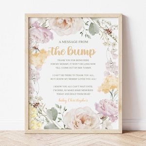 Placa de mensagem editável da barriga de bebê, placa de barriga de bebê, placa de decoração para chá de bebê, carta da barriga de bebê, modelo de mensagem de barriga de bebê com abelha floral