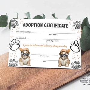 Adopt a Puppy Certificate Printable Dogs Birthday Let's Pawty Pet ...