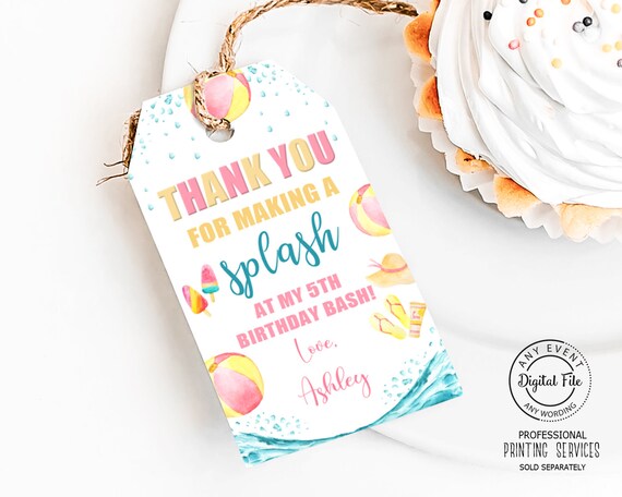 Swimming Birthday Thank You Tag, Girl Pool Party Favor Tag, Splish Splash Gift Bags Tag, Party Favors Decor, Beach Ball Printable Tag 1040 Il_570xn