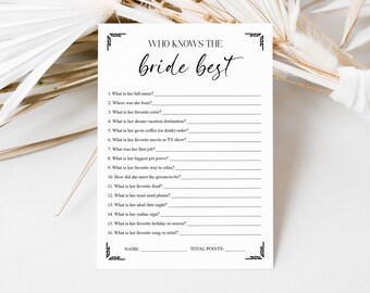 MARLO Who Knows The Bride Best, How Well Do You Know The Bride, Bridal Shower Game Printable, Minimalist Bridal Shower Trivia Printable