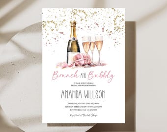 Brunch and Bubbly Bridal Shower Invitation, Wedding Shower Invite, Champagne Shower, Poo the Champagne Invite, Luncheon Invitation