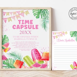 Zwei coole Mädchen 2. Geburtstag Time Capsule Schild und Nachrichtenkarte Sommer Popsicle Geburtstagsparty Dekor Pool/Splash Pad Vorschläge Ratschläge Wünsche
