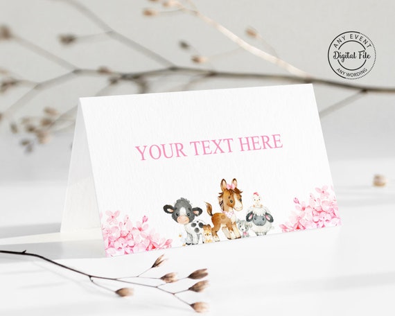 Pink Floral Farm Animals Food Labels, Barnyard Girl Birthday Party Place Card, Petting Zoo Food Tent Cards, Baby Shower or Sprinkle 1018 Il_570xn