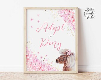 Adopt a Pony Sign, Horse Birthday Table Sign, Pony Cowgirl Party Decoration, Pink Floral Saddle up Birthday Printable, Horseback Riding