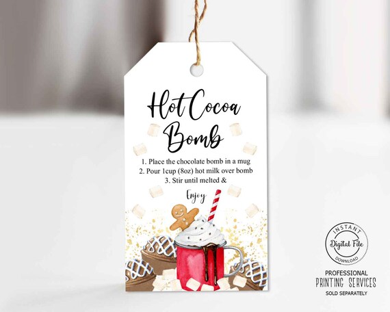 Christmas Hot Cocoa Bomb Tag, Hot Chocolate Bomb Instructions Tag, Christmas Mug Favor Tag Printable, Teachers Gift Tag, You're the Bomb Il_570xn
