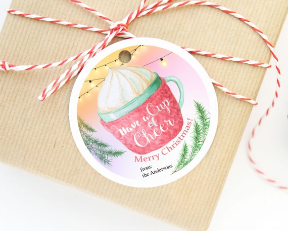 Christmas Thank You Favors Tag, Cute Pink Gift Tags, Cute Hot Cocoa Thank You Tag, Have a Cup of Cheer Tag, Winter Holiday Present Name Tags Il_570xn