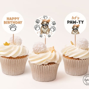 Hunde Geburtstagsparty Cupcake Toppers, Let&#39;s Pawty druckbare Welpen Geburtstag Dekor Party Tiere Jungen Geburtstag Dekoration Welpe Vet Geburtstag