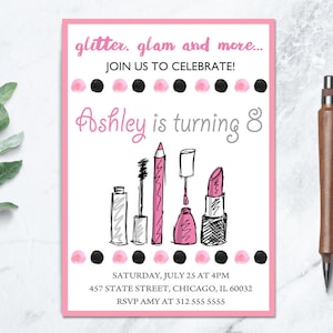 Makeup Printable Party, Girl Sleepover Invitation, Girl Slumber Party Invitation, Printable Slumber Birthday, Makeup Invitation, Spa Party