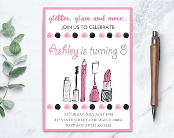 Makeup Printable Party, Girl Sleepover Invitation, Girl Slumber Party Invitation, Printable Slumber Birthday, Makeup Invitation, Spa Party