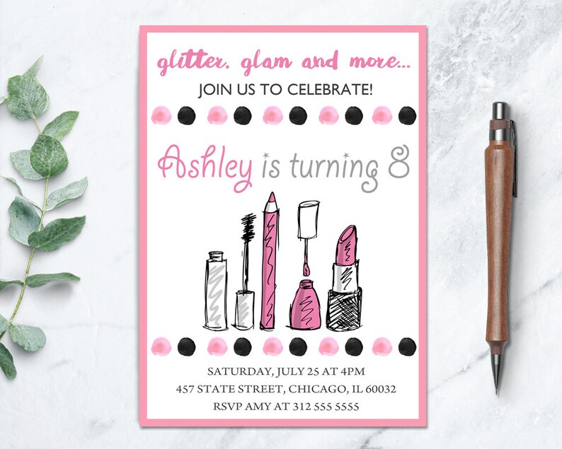 Makeup Printable Party, Girl Sleepover Invitation, Girl Slumber Party Invitation, Printable Slumber Birthday, Makeup Invitation, Spa Party