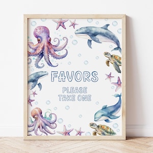 Placa de festa Under the Sea Favors, impressão de festa temática do oceano, placa de mesa de festa de aniversário de sereia, decorações temáticas do oceano, Oneder the Sea