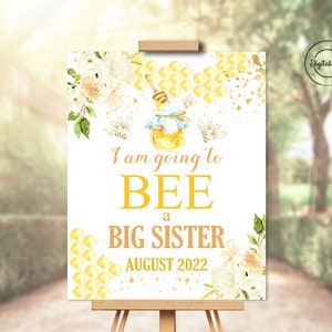 Letrero "Voy a ser hermana mayor", póster imprimible de "Ascenso a hermana mayor", accesorios fotográficos digitales con diseño de abejorro floral para anunciar el embarazo