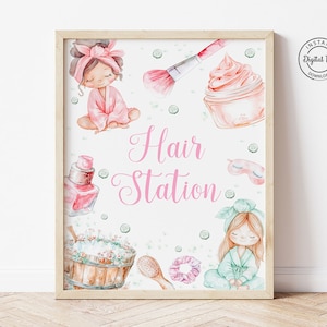 Letrero de peluquería para cumpleaños de spa, decoración de mesa para fiestas de pijamas, letrero para fiestas de cambio de imagen, cumpleaños de maquillaje, decoración de fiestas glamorosas, fiesta de pijamas para adolescentes
