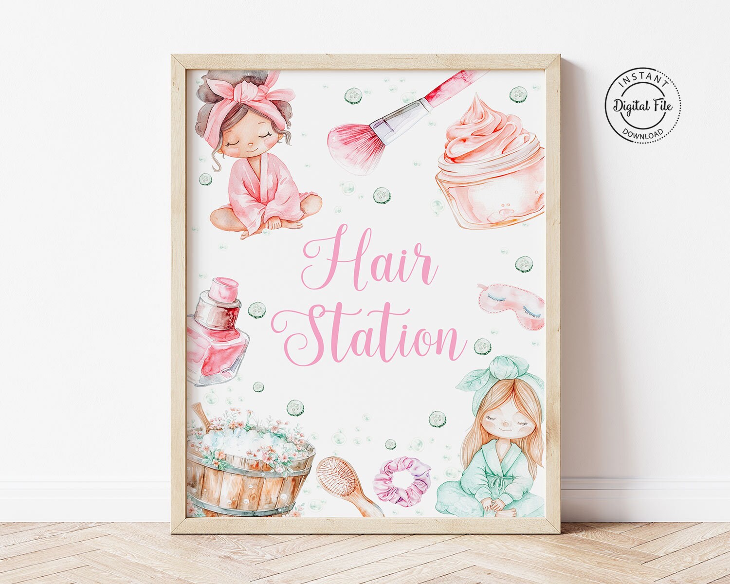 Spa Birthday Hair Station Sign, Sleepover Table Decor, Makeover Party Sign, Makeup Birthday, Glamour Party Decoration, Teen Slumber Party
