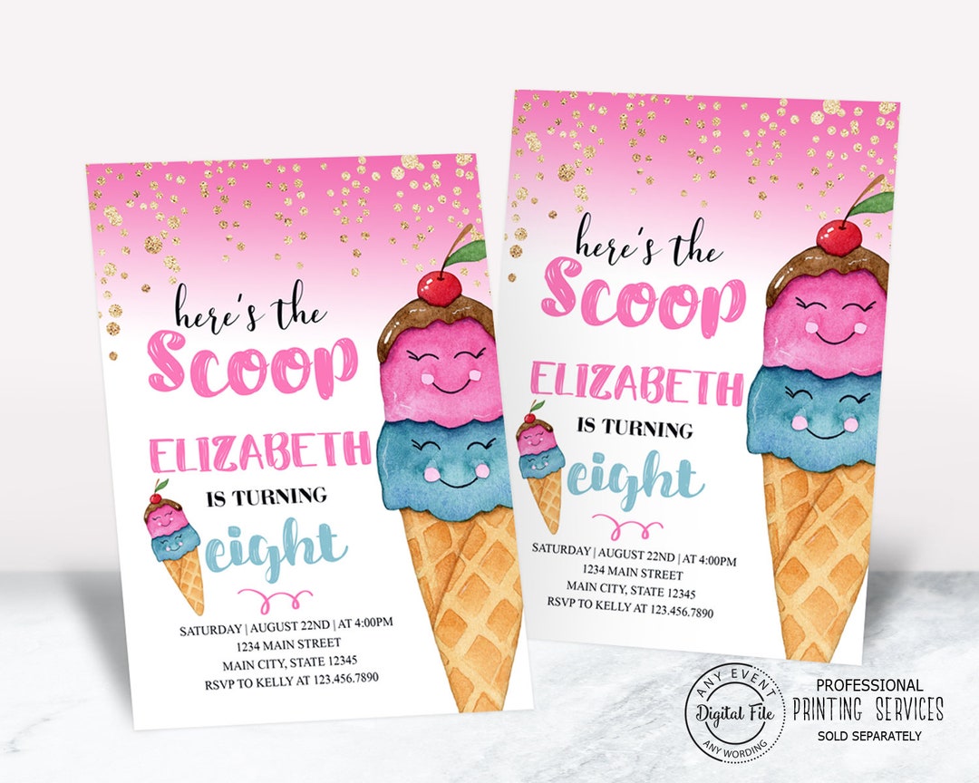 Here's the Scoop Ice Cream Birthday Invitation Ice Cream Etsy