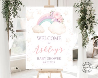 Floral Rainbow Baby Shower Welcome Sign, Oh Baby Girl Baby Sprinkle Decor, Pastel Rainbow Digital Table Sign, Rainbow Birthday Printable