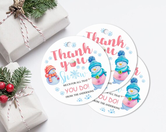 Christmas Thank You Favors Tag, Thank You Snow Much Gift Tags, Cute Watercolor Snowman Thank You Tag, Winter Holiday Present Name Tags Il_570xn