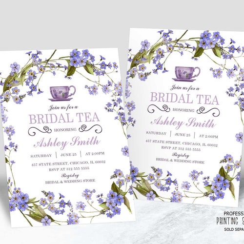 Bridal Shower Tea Party Invitation Printable Lavender Garden Etsy