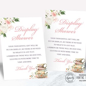 Display Shower Card, Bridal Shower Tea Party Be a Dear Wrap in Clear Card stampabile, Floral Teacup Regali non incartati Insert Card Digitale, 1043