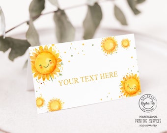 Sunflower Birthday Place Card, Out Little Sunflower 1st Birthday Party Food or Drink Labels, Girl Sunflower First Birthday Printable