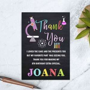 Science Party Printable, Science Birthday Thank You Card, Science ...