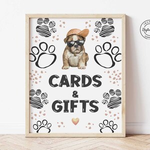 Dogs Birthday Cards and Gifts Table Sign, Let&#39;s Pawty Printable Puppy Birthday Decor Party Animals Birthday Decoration Puppy Vet Birthday