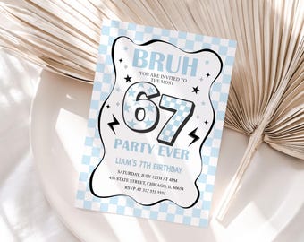 Editable Six Seven Birthday Invitation, I Was 6 Now I’m 7, Retro Kids 6 7 Birthday Party Invite