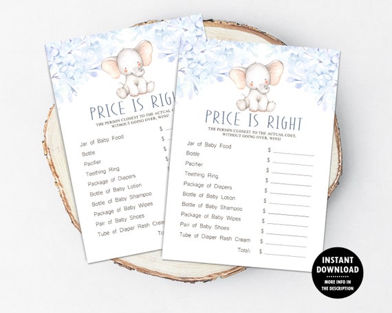 Baby Shower Price is Right Game Baby Shower Printable, Floral Elephant Boy Baby Shower Games, Jungle Safari Digital Download No. 1015 Il_570xn