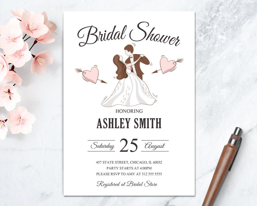 Bride and Groom Shower Invitation Printable Elegant Bridal Etsy