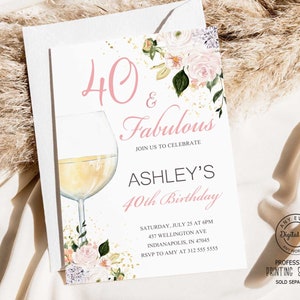 40 and Fabulous Wine Birthday Invitation Printable, Any Age Aged to Perfection Vineyard Party Invite, Wine Tasting, Fine Like Wine 1059