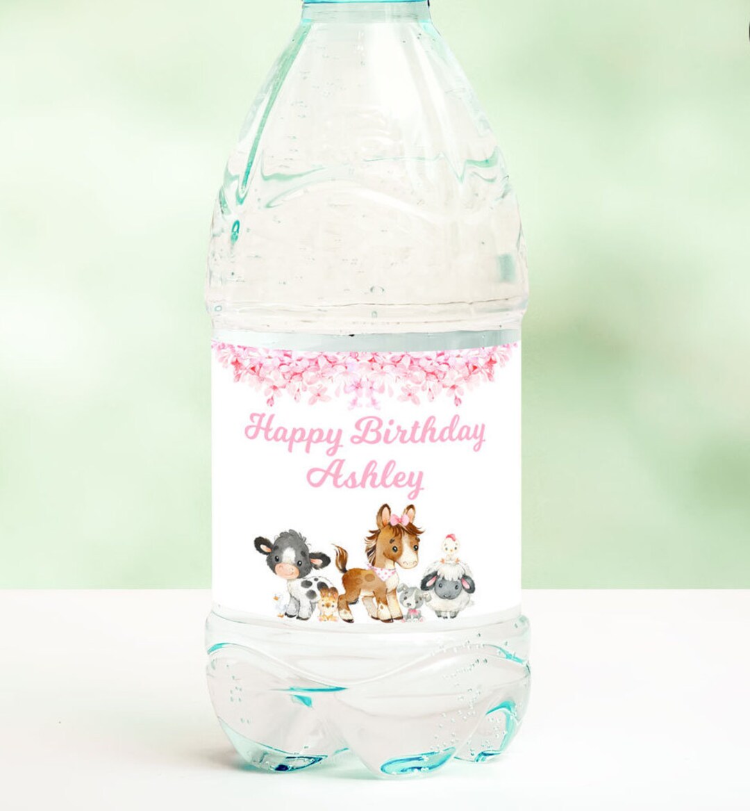 Pink Floral Farm Animals Water Bottle Labels Printable, Petting Zoo