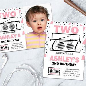 Two Cool Birthday Invitation, Pink and Black 2nd Birthday Invite, Two Cool Birthday Party Girl 2nd Birthday Printable Invite Second Birthday